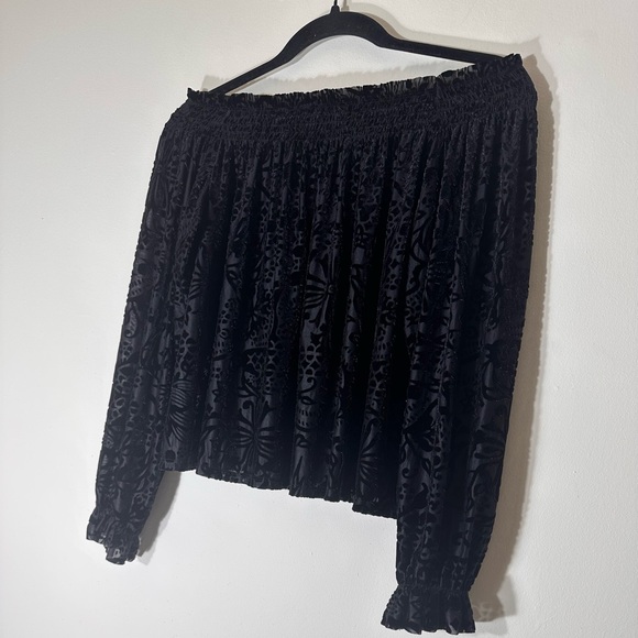 Free people A little twist velvet off the shoulder black top size XS witchy goth - Picture 6 of 13